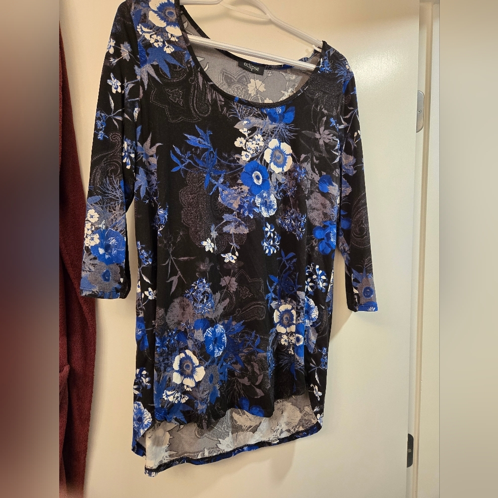 Eclipse Black and Blue Graphic 3/4 Sleeve Blouse